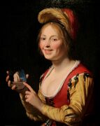 Smiling Girl, a Courtesan, Holding an Obscene Image, 1625