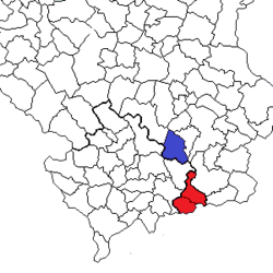 وادي پرشڤو (پرشڤو و بويانوڤاتس تظهران باللون الأحمر، بينما مدڤدزا تظهر باللون الأزرق)