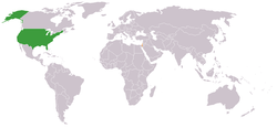 Map indicating locations of USA and Israel