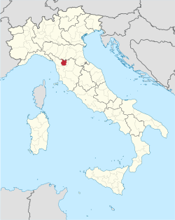 Map highlighting the location of the province of Pistoia in Italy